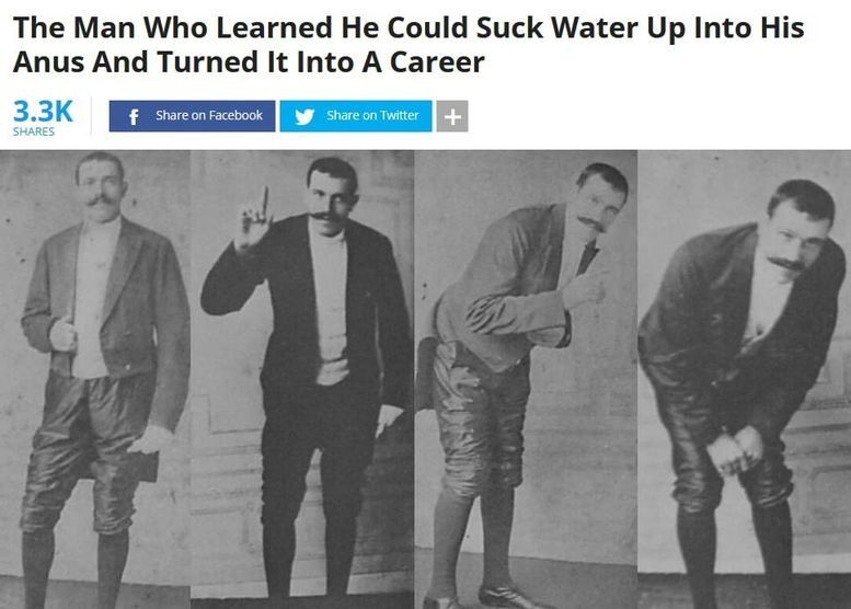 Мужчина сделал свою карьеру на умении всасывать воду анусом